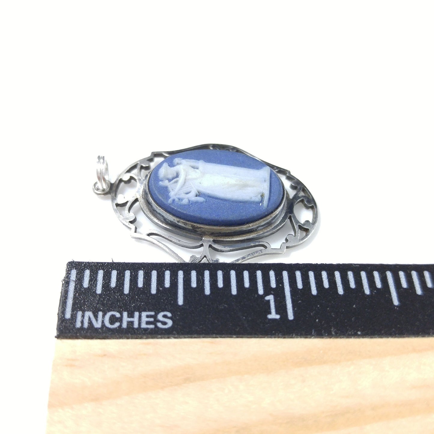Antique Wedgwood Sterling Blue Jasperware Pendant Victorian Goddess England