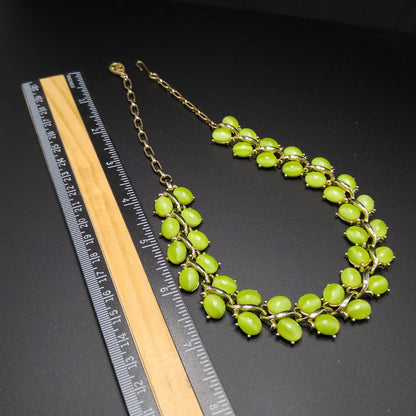 Vintage 1950s Lucite Lime Green Choker Necklace Gold Tone Mid Century
