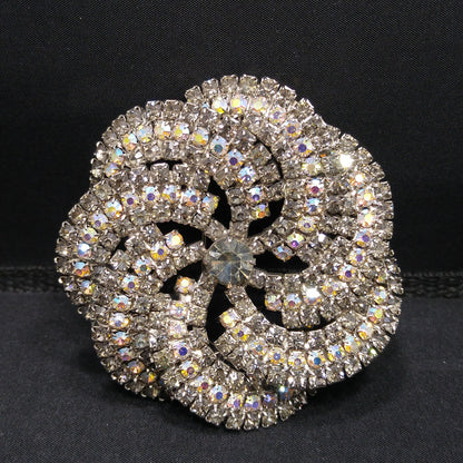 Vintage Pinwheel Rhinestones Brooch, AB Rhinestones, Rhodium Plated, 1960s