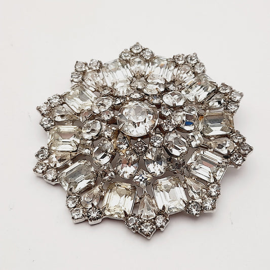 Vintage Wiesner Clear Rhinestone Wedding Brooch - Rhodium Plated, 1960s, 2 1/2 Inches