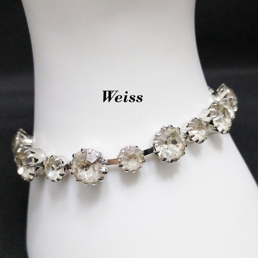 Vintage Weiss Wedding Bridal Bracelet, Clear Rhinestones, Rhodium Plate, 1950s