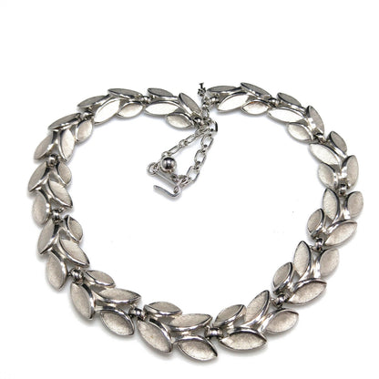 Crown Trifari Leaves Necklace, Rhodium Plated, 1960s Vintage Jewelry