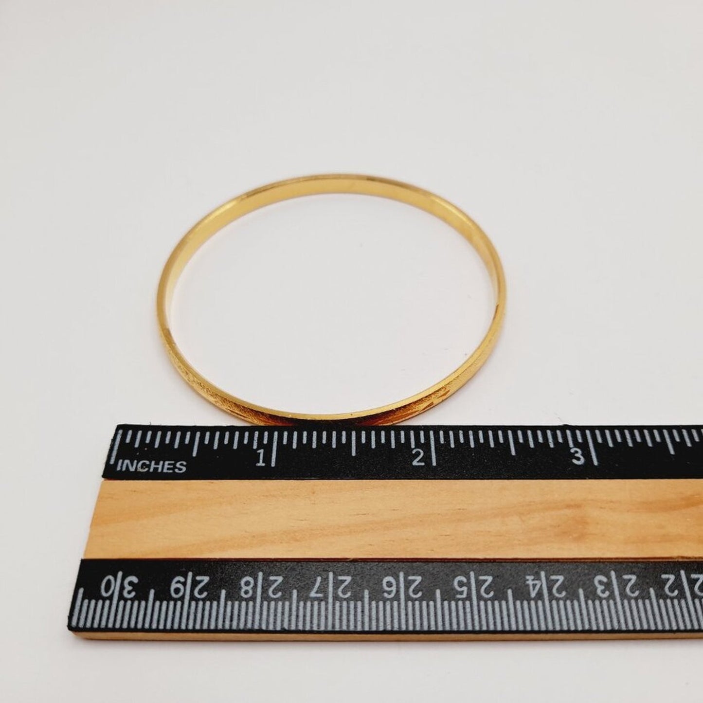 Vintage Crown Trifari Thin Etched Gold Plated Bangle - Size M