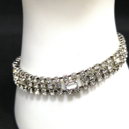 Kramer Clear Rhinestone Bracelet, Rhodium Plated, 1950s Vintage Jewelry