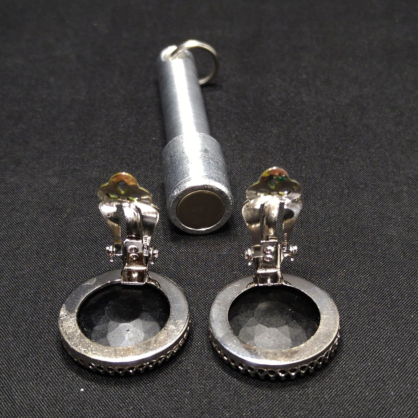 Vintage Whiting & Davis Cameo Clip Earrings, Reverse Intaglio, Silver Tone