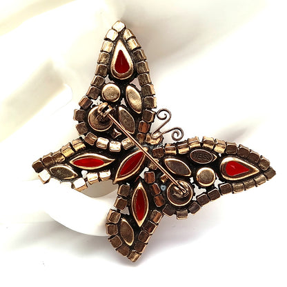 Vintage WEISS Red Pink Rhinestone Butterfly Brooch