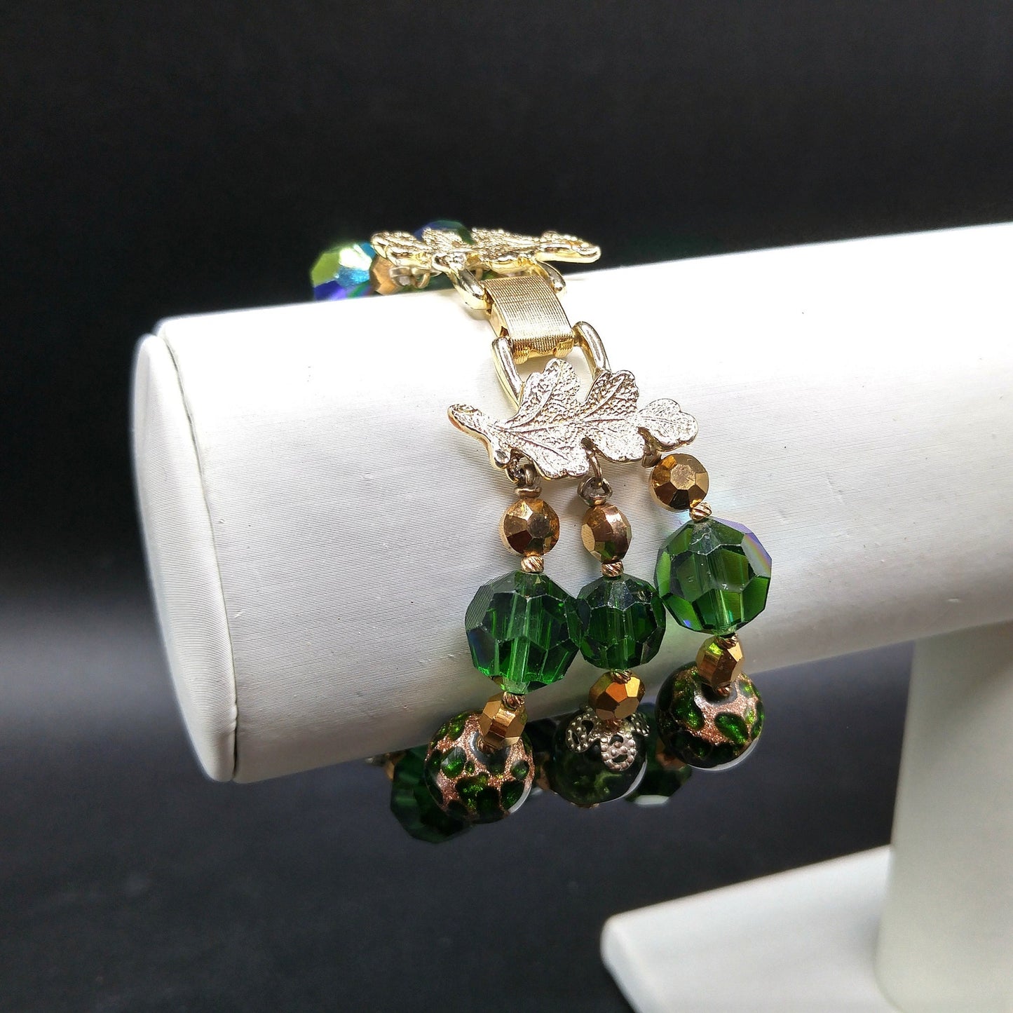 Vintage Vendome Green Crystal Art Bead Bracelet, Three Strands, 1960s