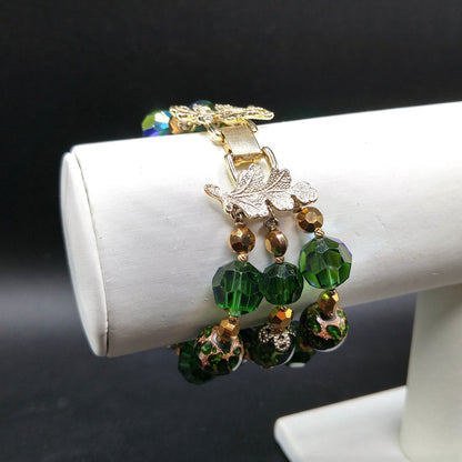 Vintage Vendome Green Crystal Art Bead Bracelet, Three Strands, 1960s