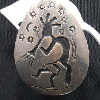 Navajo Clip Earrings, Sterling Silver Kokopelli, Della & Francis James, 1960s