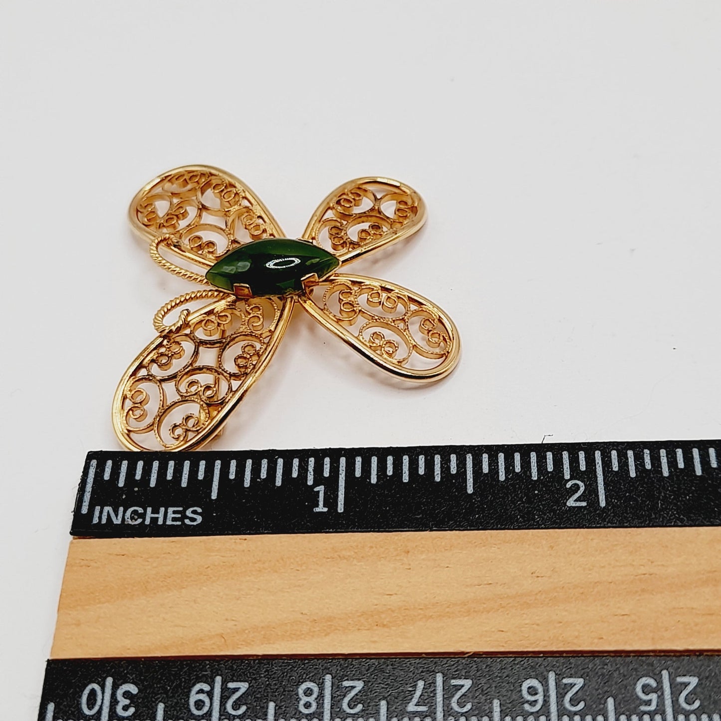 Vintage Gold Filled Butterfly Brooch Green Gemstone Center 1-20 14K GF