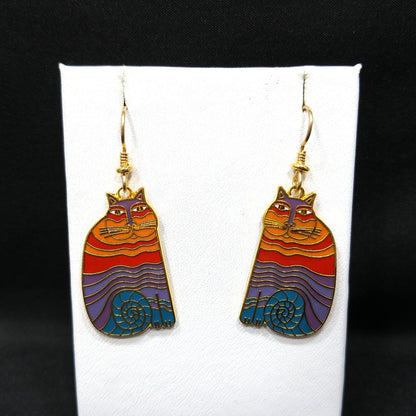 Laurel Burch "Rainbow Cats" Earrings, Multicolored Cloisonne Enamel, 1980s