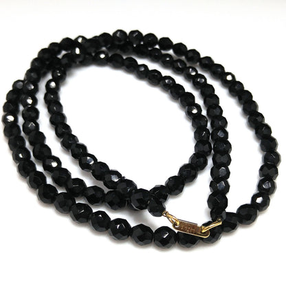 Hobe' Long Black Glass Faceted Bead Necklace, 36 Inches, 1950s Vintage Jewelry