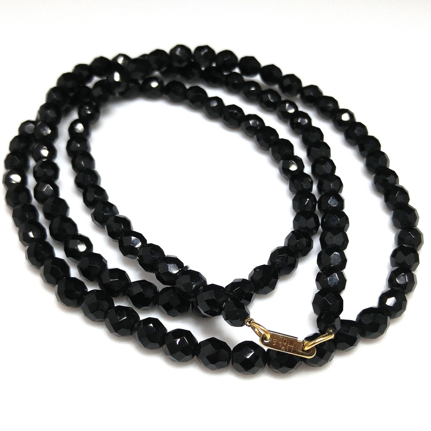Vintage Hobeʼ Black Crystal Necklace 36 Inch Pat 3984900 Faceted 1950s