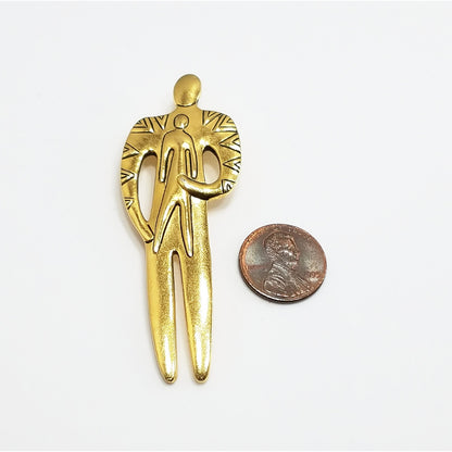 Vintage Laurel Burch Tribal Spirit Person & Child Brooch, Gold Plated