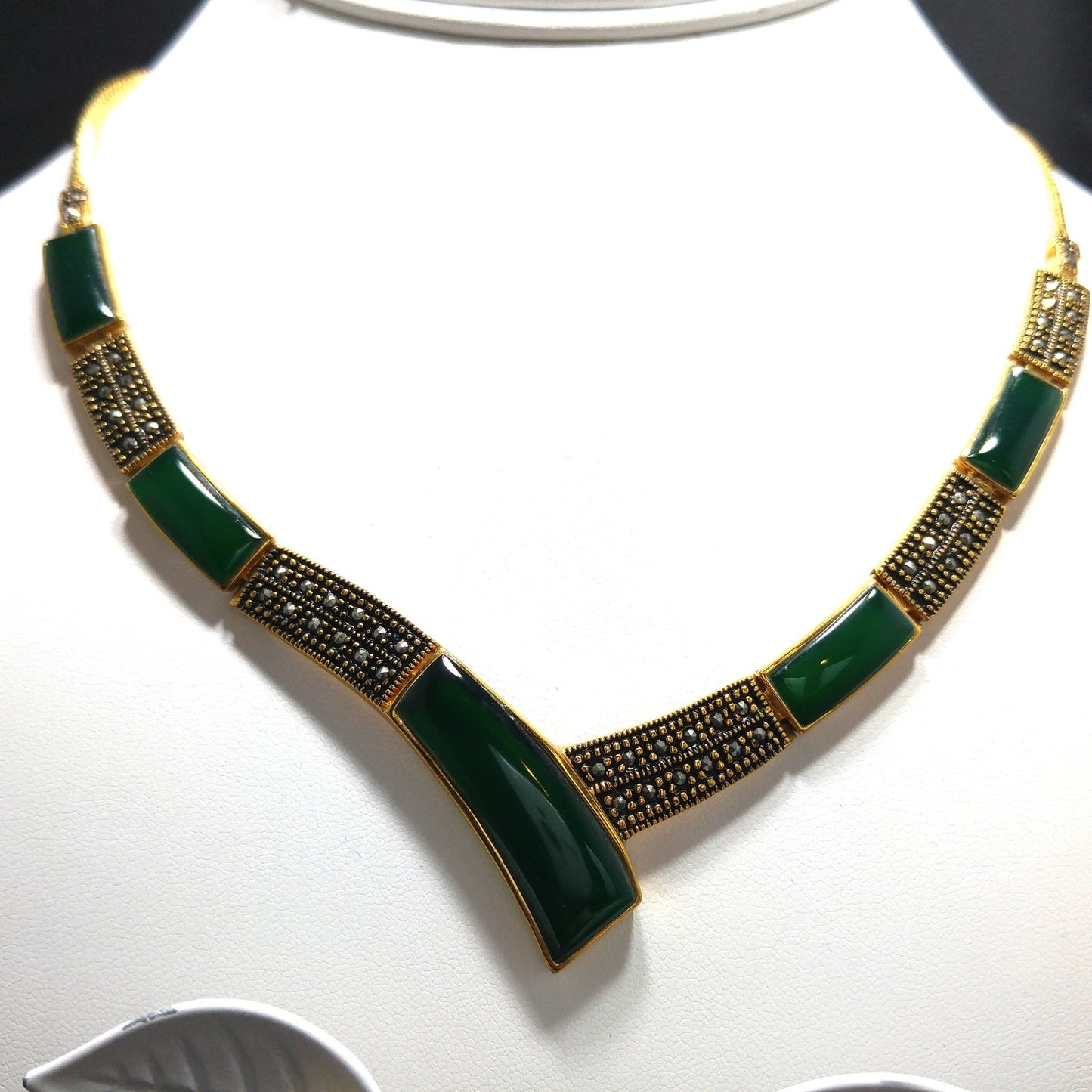 Vintage 14K Gold Plated Gemstone Jewelry: Necklace, Bracelet, Post Earrings, 1990s Vintage Jewelry