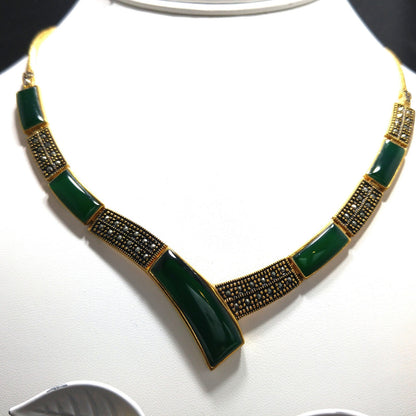 Vintage 14K Gold Plated Gemstone Jewelry: Necklace, Bracelet, Post Earrings, 1990s Vintage Jewelry