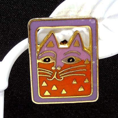 Vintage Laurel Burch "Mallory's Cat" Post Earrings, Gold Plated, Cloisonne