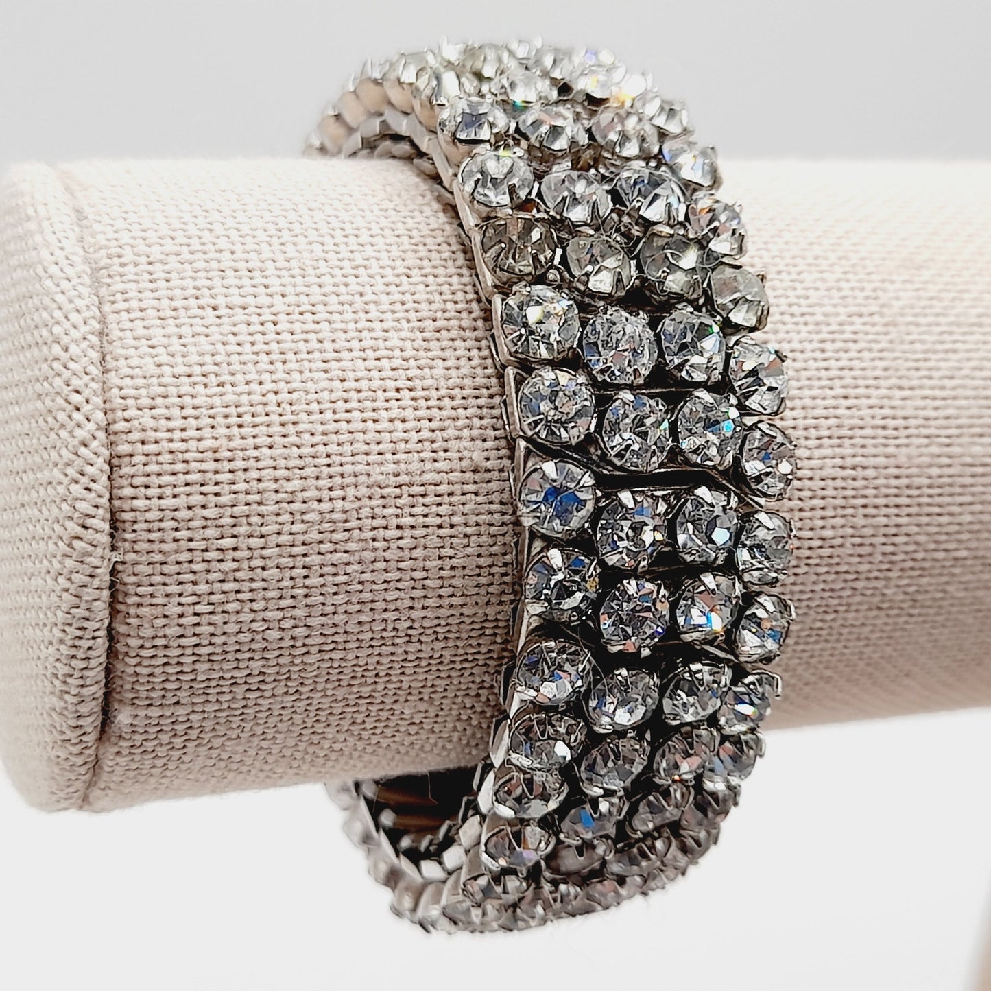 Vintage Airflex Rhinestone Bracelet – Wide Stretch Band, Made in USA, Mid-Century