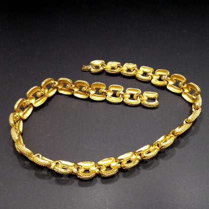 Monet Gold Plated Textured Choker Necklace, Mid Century, 1960s Vintage Jewelry