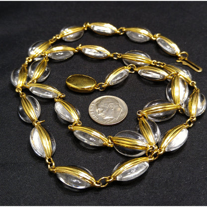 Vintage Swarovski Swan Logo Clear Crystal Gold Frame Bead Necklace 1990s