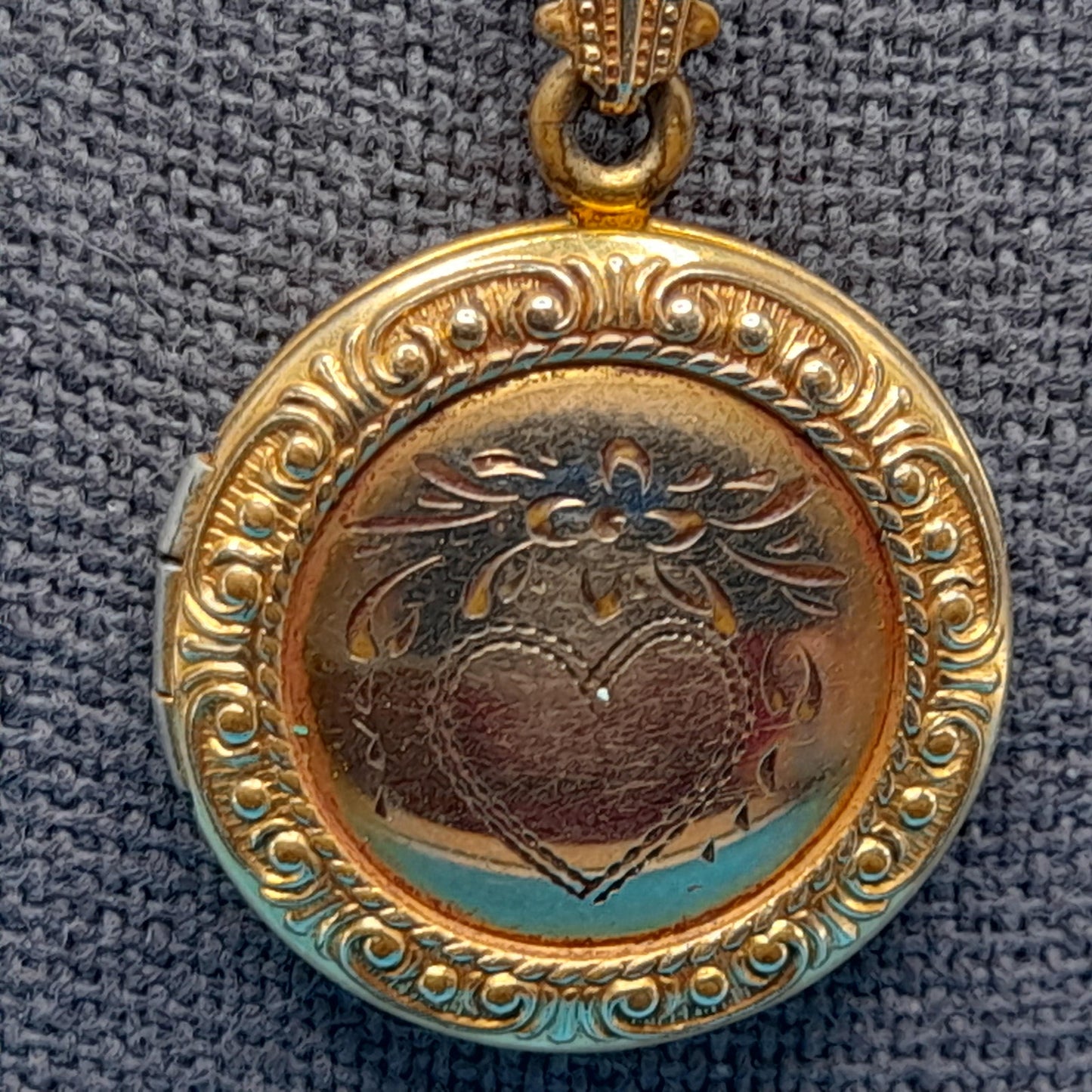 Vintage Gold Filled Locket Pendant, Etched Heart, Holds Two Photos, 1950s Jewelry