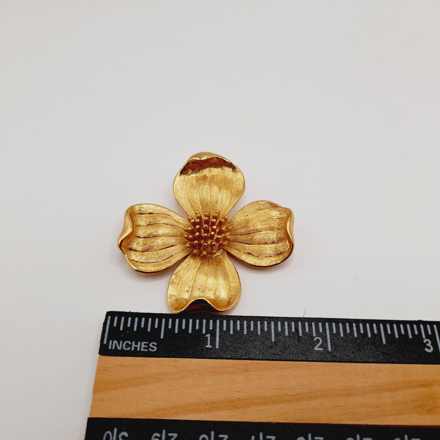 Vintage Crown Trifari Dogwood Brooch - Gold-Plated Floral Pin - 1 3/4 Inch