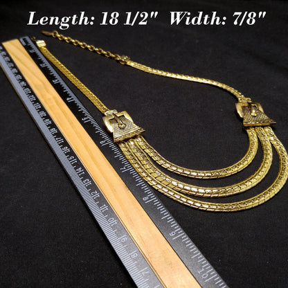 Whiting & Davis Buckle Necklace, Gold Plated, 1940s Vintage Jewelry