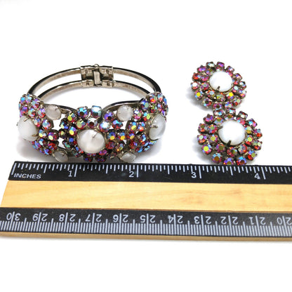 Vintage Juliana Clamper Bracelet & Earrings, DeLizza Elster, Red AB Rhinestones