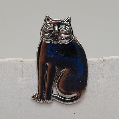 Vintage Laurel Burch Cat Brooch, Rhodium Plated, 1980s Vintage Jewelry
