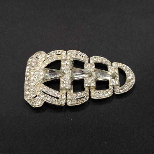 Vintage Clear Rhinestone Ladies Belt Buckle, Pot Metal, 1930s Vintage Accessories