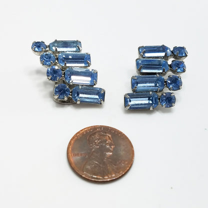 Vintage WEISS Powder Blue Clip Earrings, Silver Tone 1950s Austrian Crystal