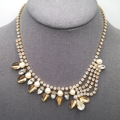 Unique Vintage Wedding Necklace, Unsymmetrical Choker, Gold Plated, 1960s Vintage Jewelry