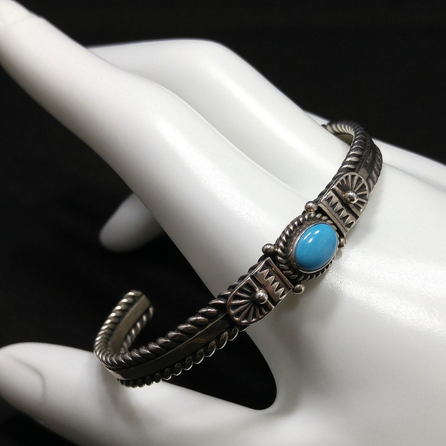 Silver Cuff Gemstone Bracelet, Stamped STERLING N, 1980s Vintage Jewelry