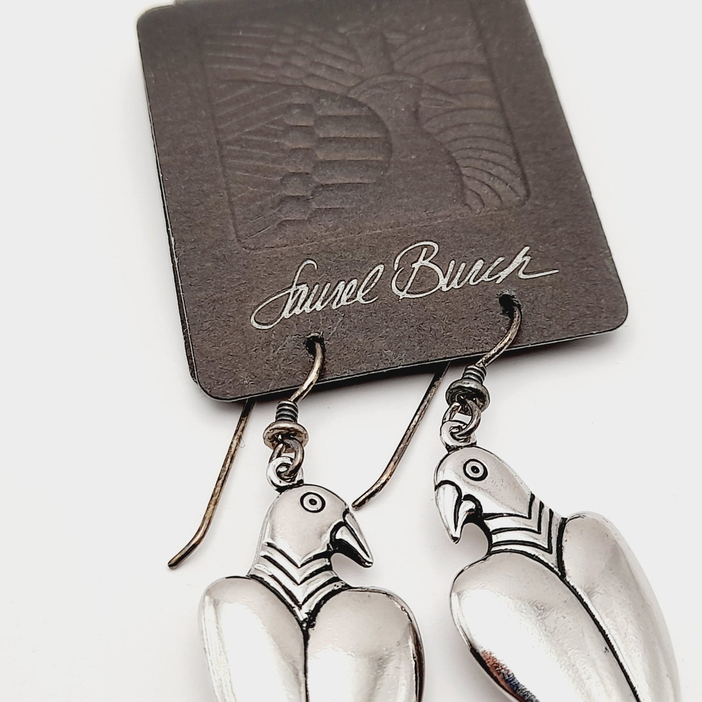 Vintage 1988 Laurel Burch Parrot Earrings – Original Card – Silver Tone Dangle Jewelry