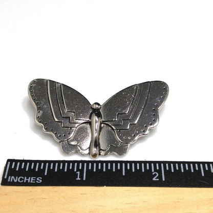 Vintage Laurel Burch Butterfly Brooch Rhodium Plate with Black Enamel