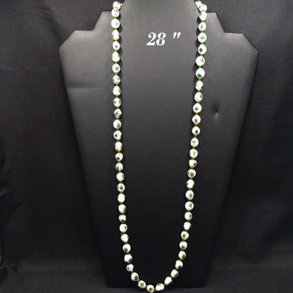 Vintage 1960s Hand Painted Floral Beaded Necklace – Green & Red Flowers – 28 In