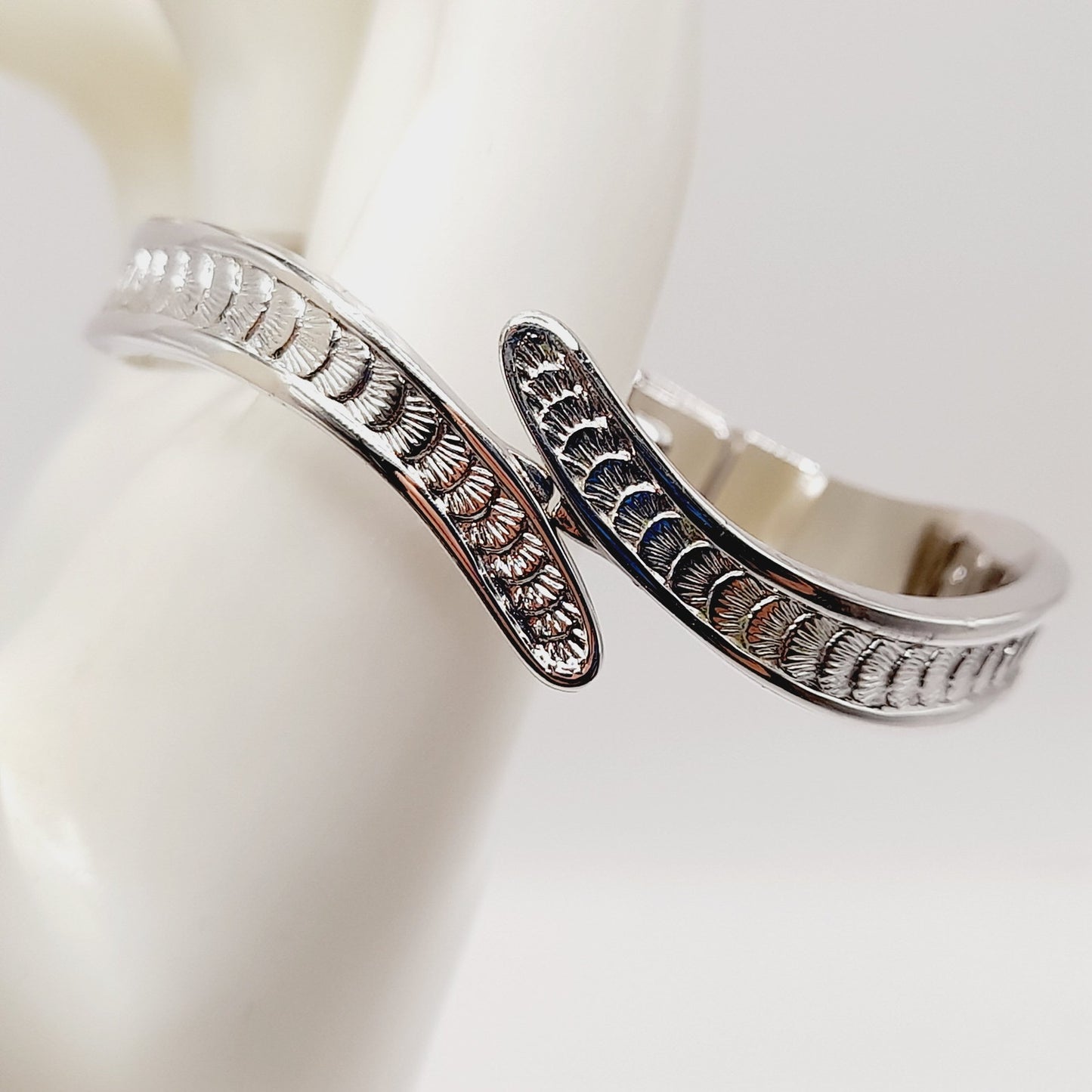 Vintage Monet Rhodium Plated Hinged Bracelet Textured Design 6 Inch