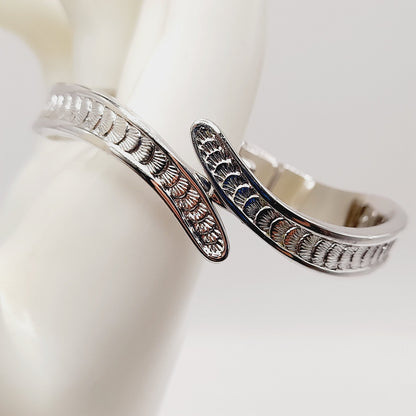 Vintage Monet Rhodium Plated Hinged Bracelet Textured Design 6 Inch