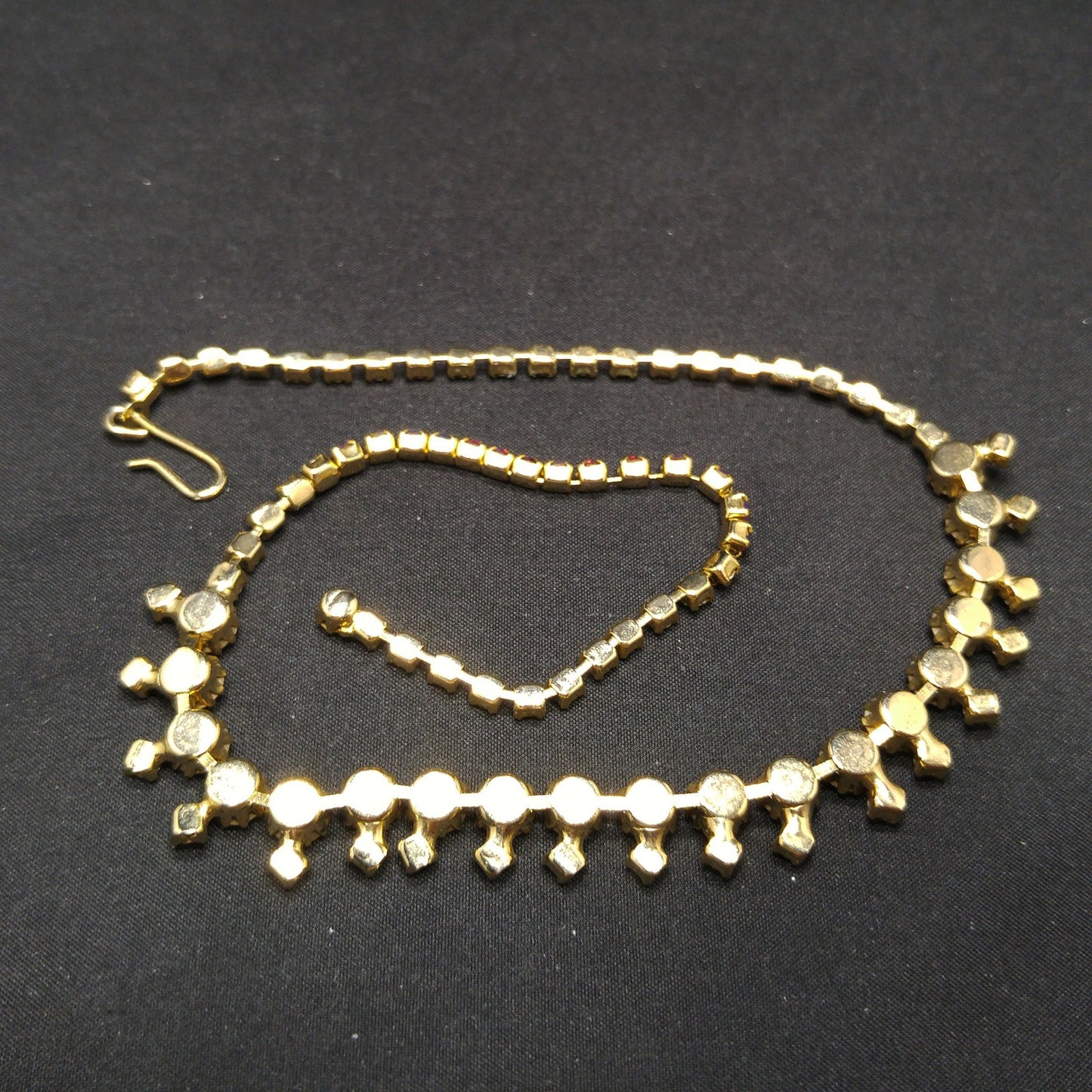 Red Rhinestone Aurora Borealis Choker Necklace, Gold Plated, 1960s Vintage Jewelry