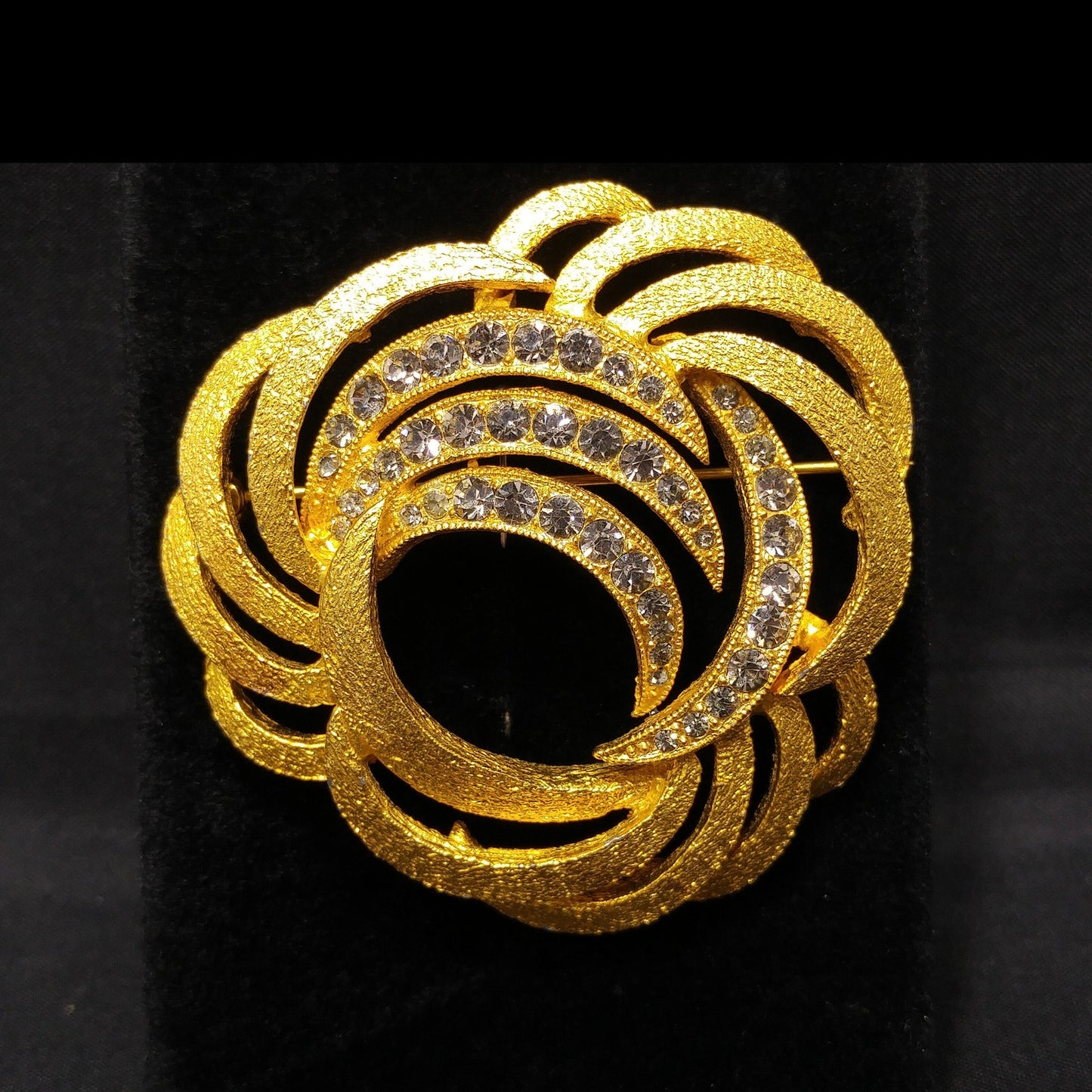 Eisenberg Ice Gold Plated Rhinestone Brooch, 1970s Vintage Jewelry