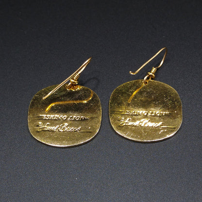 Vintage Laurel Burch "Eskimo Lion" Drop Earrings, Gold Plated