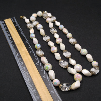 Vintage Czech White Glass Beaded Necklace, Art Glass Beads, 12K GF Clasp, 1950s Vintage Jewelry