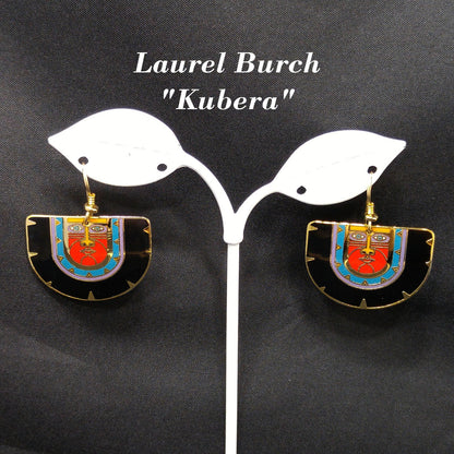 Vintage Laurel Burch "Kubera" Dangle Earrings, Gold Plated