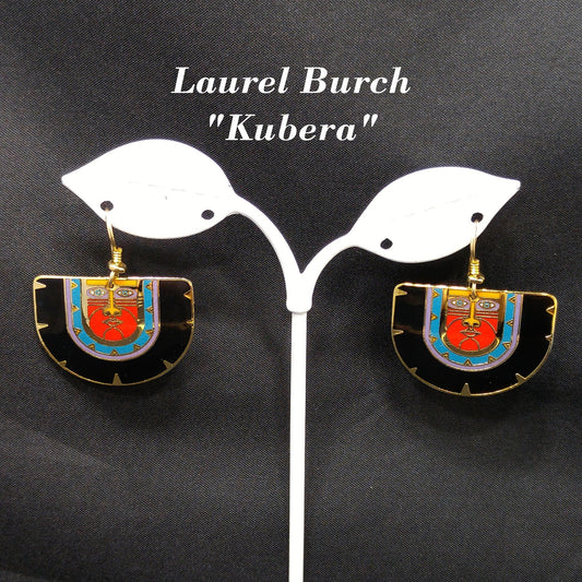 Vintage Laurel Burch "Kubera" Dangle Earrings, Gold Plated