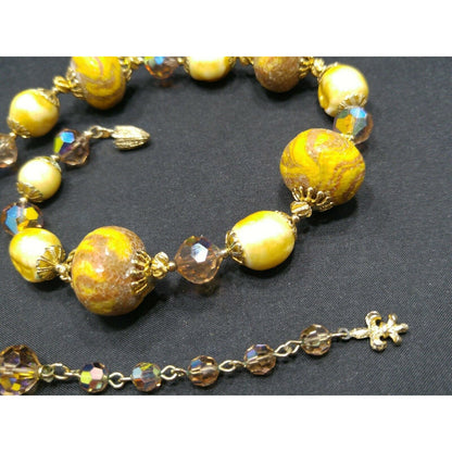 Vintage Vendome Art Bead Necklace Faux Baroque Pearls & AB Crystals 1960s