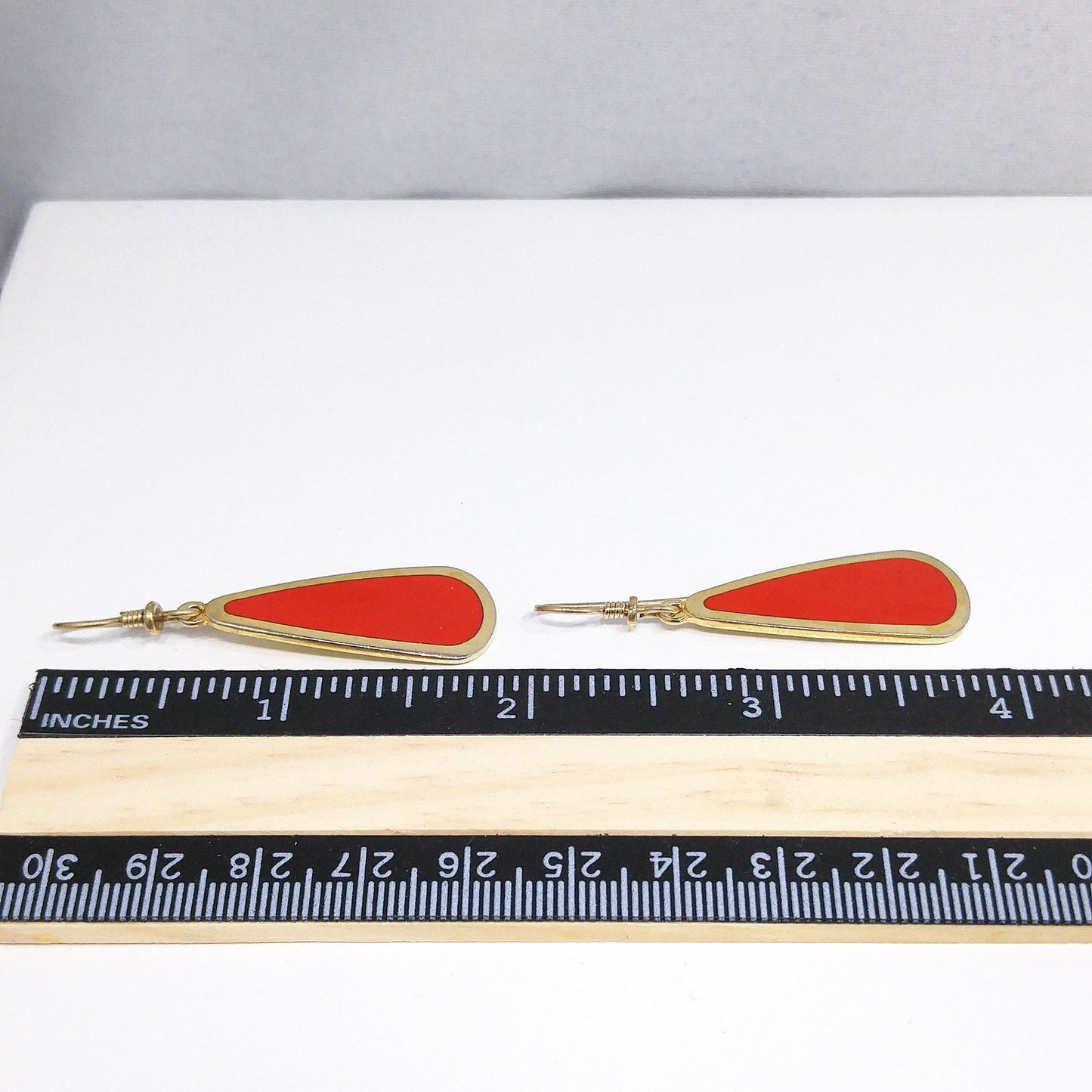 Laurel Burch Red & Gold Teardrop Earrings, Gold Plated, 1980s Vintage Jewelry
