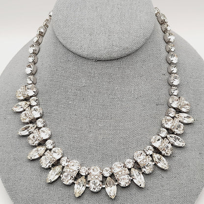 Eisenberg Clear Rhinestone Necklace Rhodium Plated 1950s Bridal Vintage