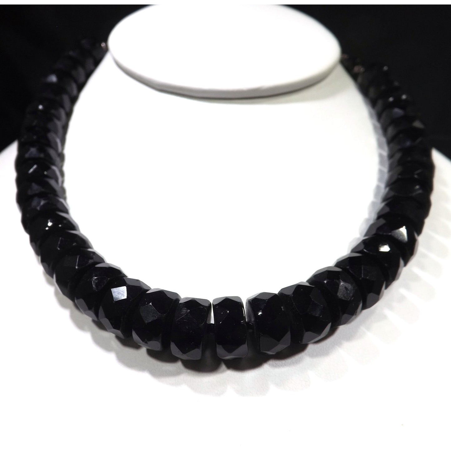 Mid-Century Black Crystal Choker Necklace, Unique Cut Crystals, 1950s Vintage Jewelry