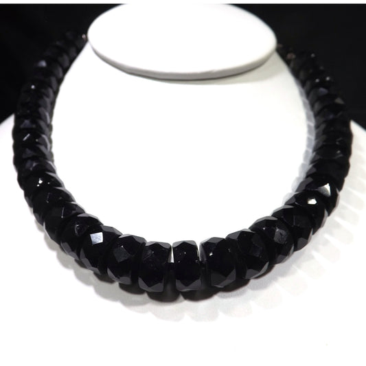 Mid-Century Black Crystal Choker Necklace, Unique Cut Crystals, 1950s Vintage Jewelry