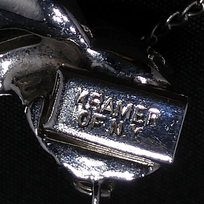 Kramer of New York Clear Rhinestone Bracelet, Rhodium Plated, Safety Chain, 1950s Vintage Jewelry